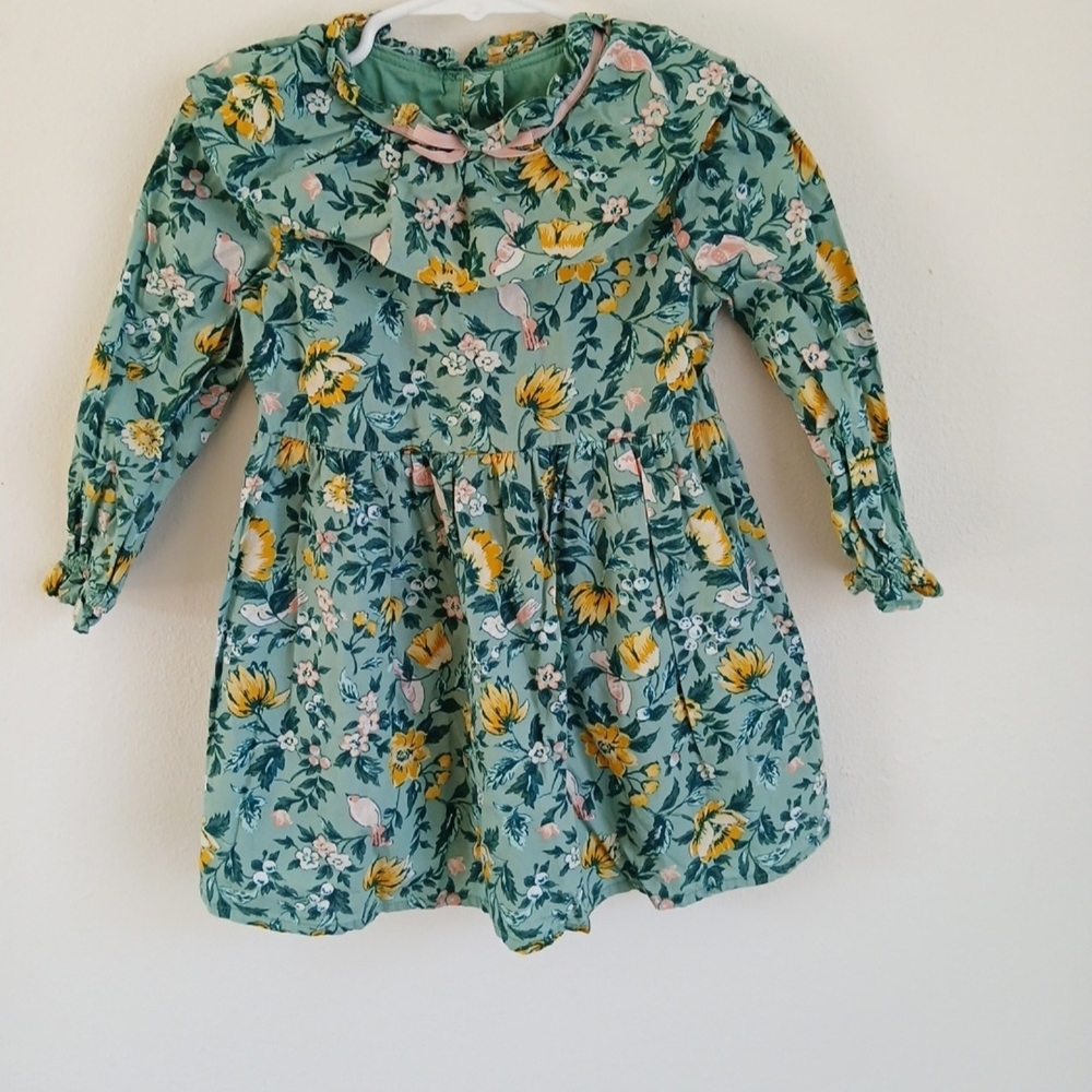 Janie & Jack Floral Ruffle Bow Collar Dress 2T